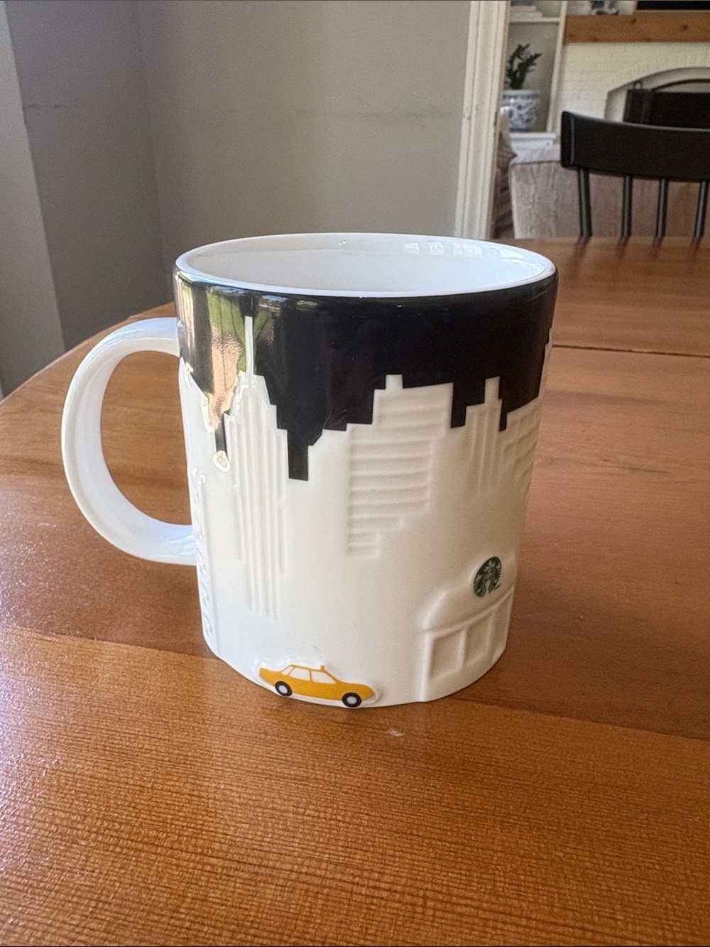 Starbucks White Mug with Black Skyline and Yellow Taxi Accent